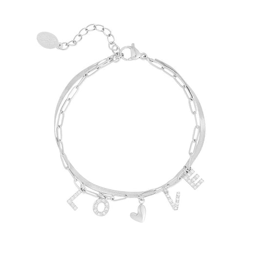 Dubbele Armband Love Strass - Zilver armband