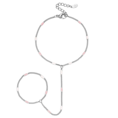 Hand Chain Streepjes met Roze - Goud of Zilver Zilver Armband