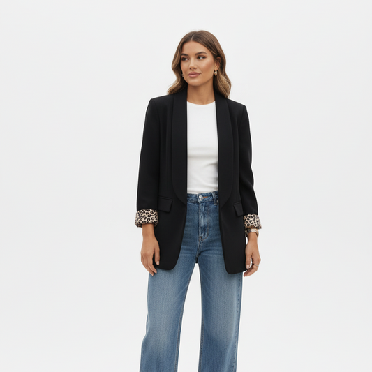 Blazer met Luipaardprint Details - Zwart Blazer