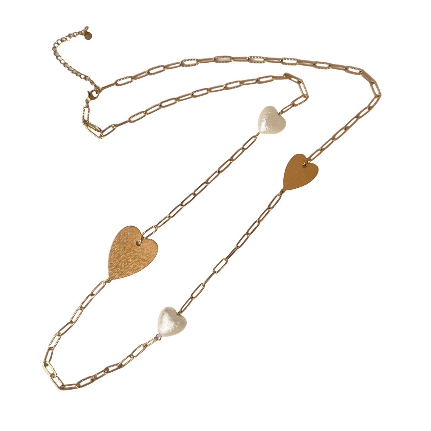 Lange schakelketting met hartjes - Goud ketting