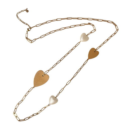 Lange schakelketting met hartjes - Goud ketting
