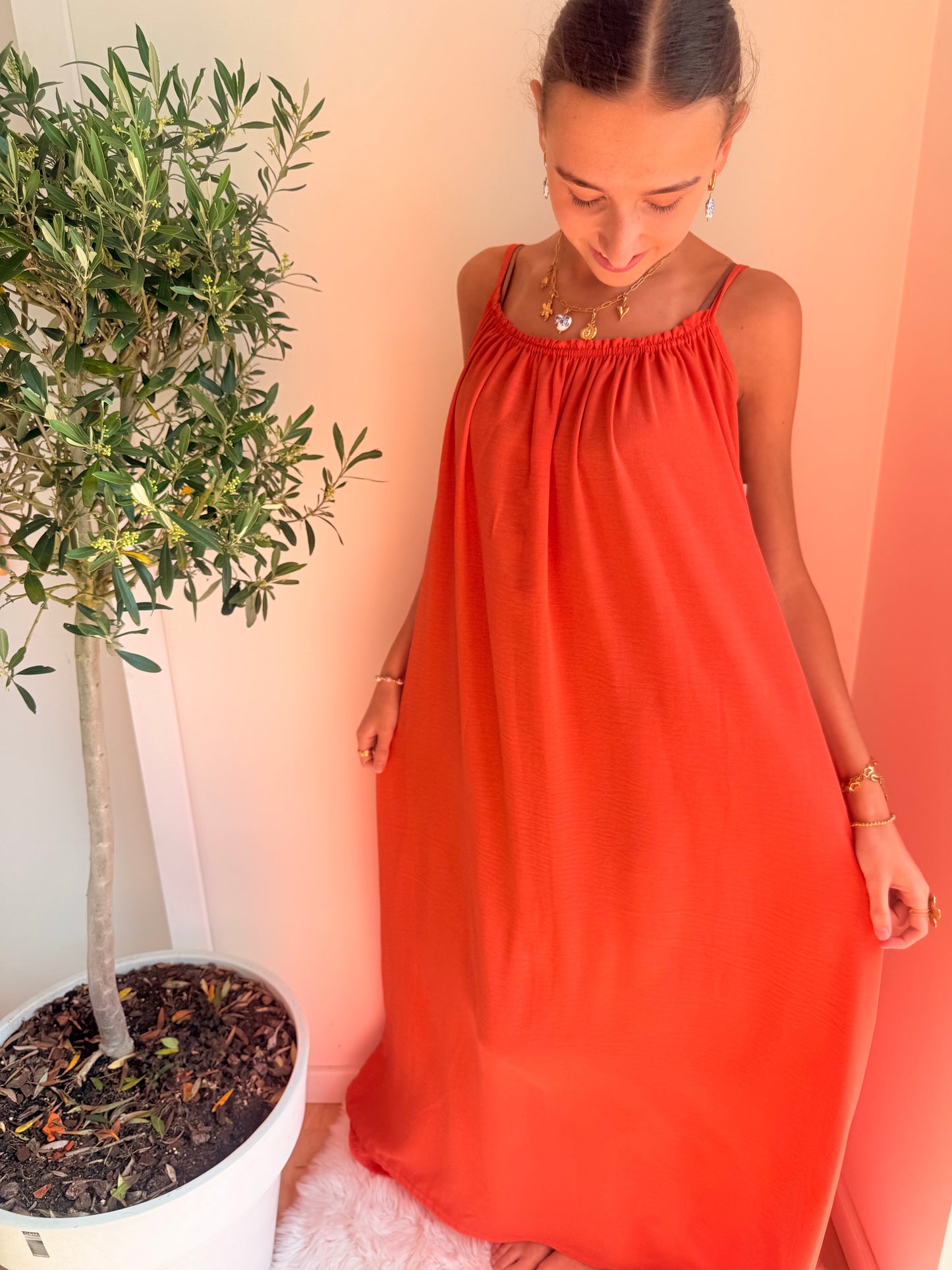 Maxi Dress Spaghettibandjes | One Size 36-50 Coral Jurken