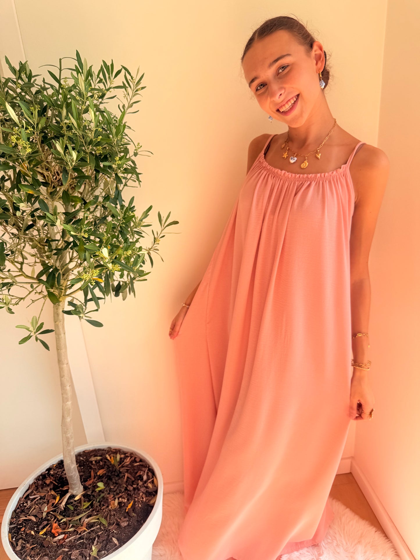 Maxi Dress Spaghettibandjes | One Size 36-50 Lichtroze Jurken