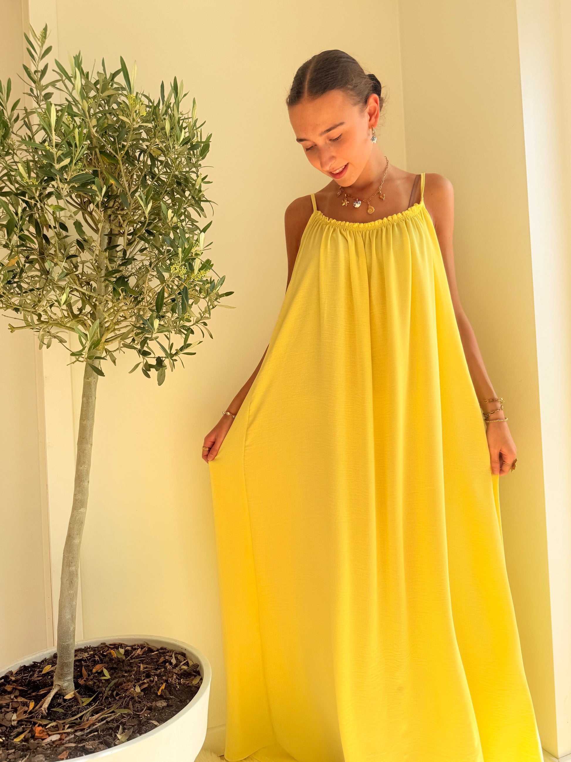 Maxi Dress Spaghettibandjes | One Size 36-50 Geel Jurken