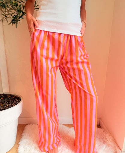 Flowy Striped Wide-Leg Pants – Oranje/Roze Broek