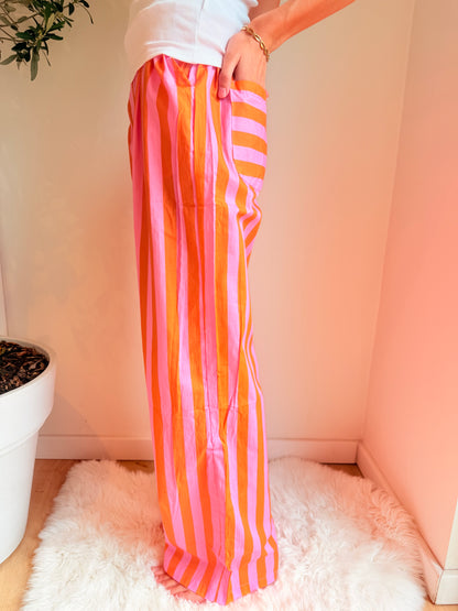 Flowy Striped Wide-Leg Pants – Oranje/Roze Broek