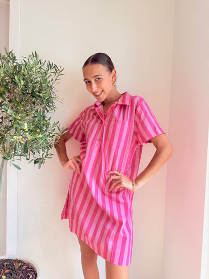 Striped Shirt Dress – Roze Jurk