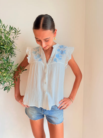 Witte Cotton Gauze Embroidered Blouse Blouse