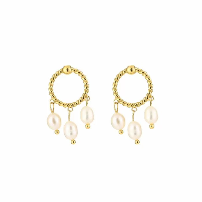 Oorbellen Twisted Pearl Hoops Goud Oorbellen