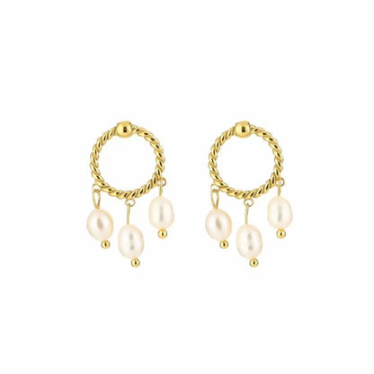 Oorbellen Twisted Pearl Hoops Goud Oorbellen