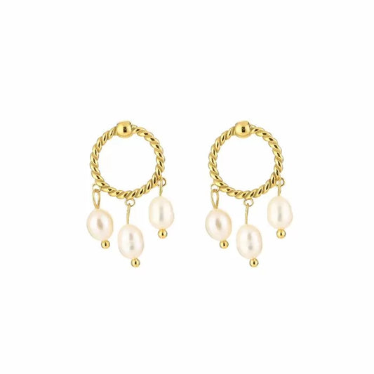 Oorbellen Twisted Pearl Hoops Goud Oorbellen
