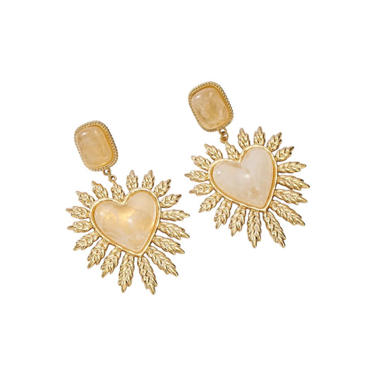 Leaf Heart Oorbellen Beige oorbellen