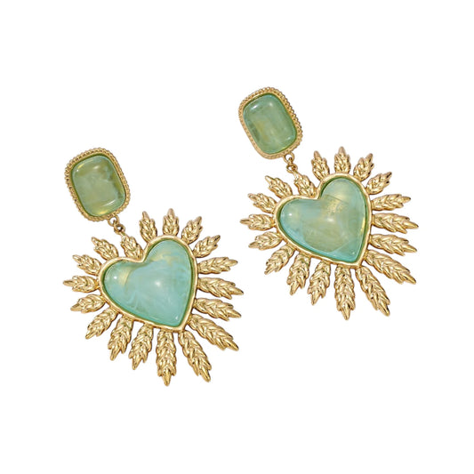Leaf Heart Oorbellen Turquoise oorbellen