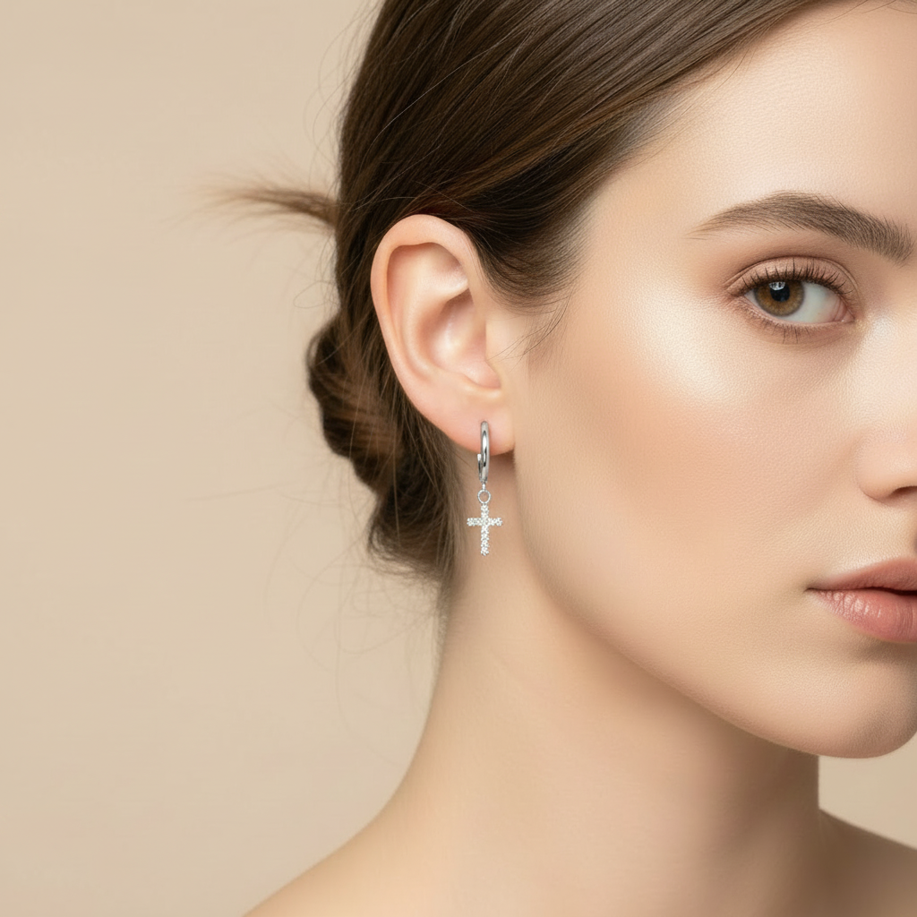 Oorbellen Kruisje Strass – Zilver Oorbellen