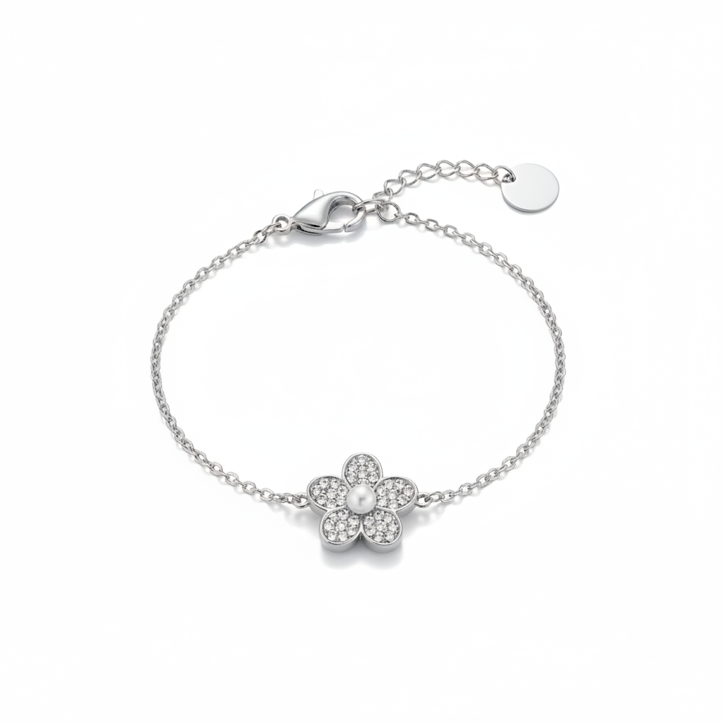 Armband Bloem Parel Zilver