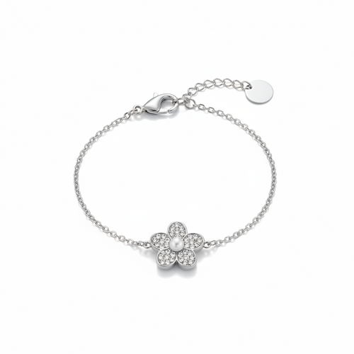 Armband Bloem Parel Strass – Goud & Zilver Zilver Armband