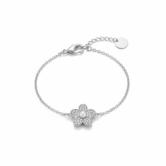Armband Bloem Parel Zilver