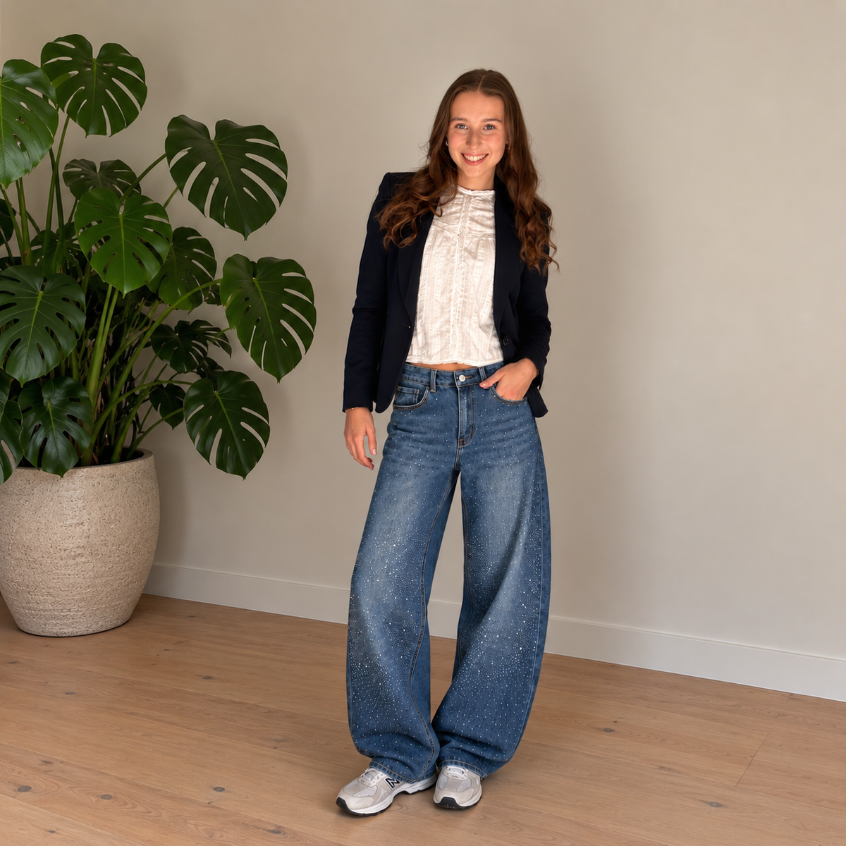 Balloon Jeans Met Strass – Denim Blue Jeans