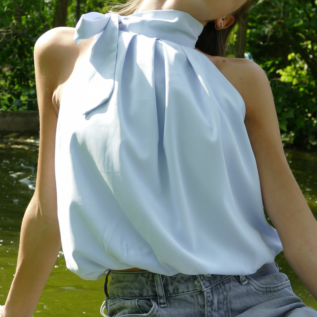 Haltertop Met Strik - Blauw Top