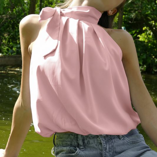 Haltertop Met Strik - Roze Top