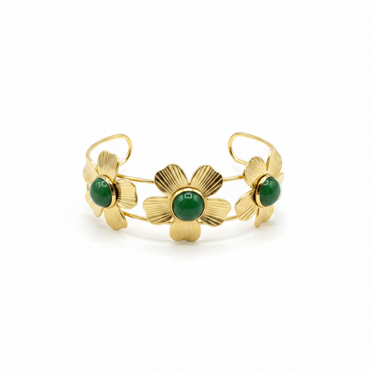 Bracelet jonc fleur - multicolore - Doré