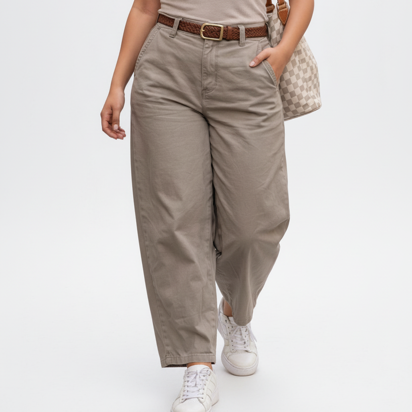 Barrel Broek Curvy - Taupe Broeken