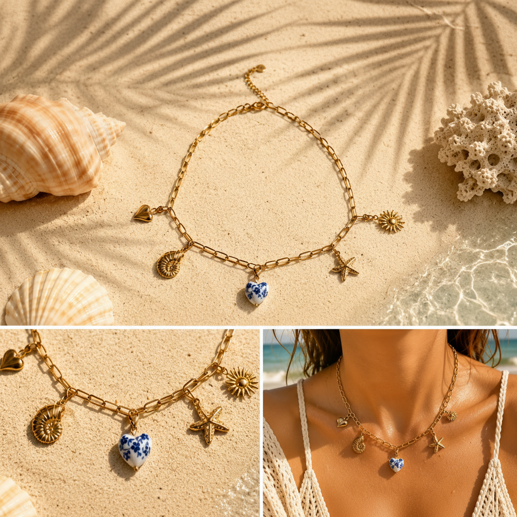 Beach Charm Ketting Goud