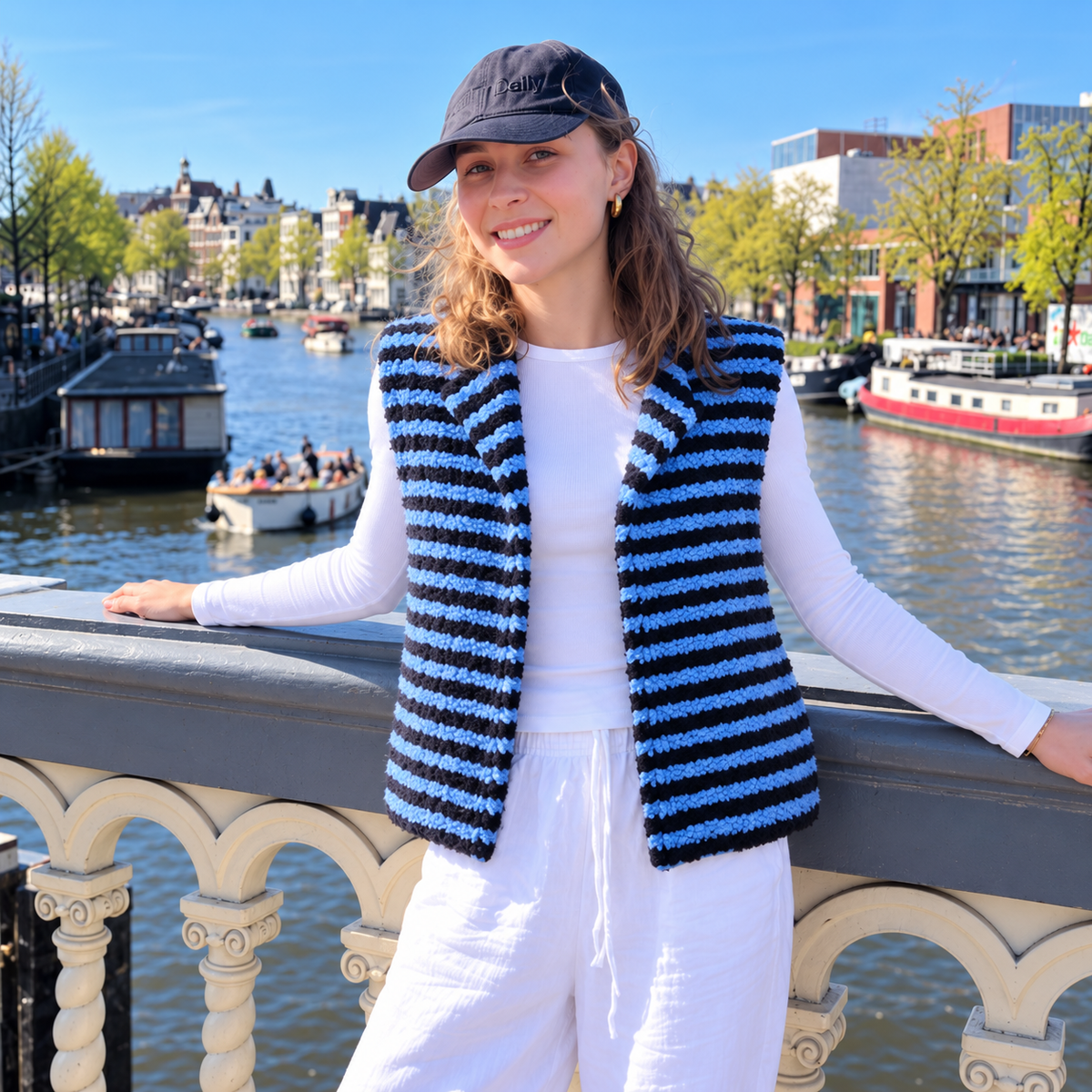 Blauw-Bruin Gestreept Teddyvestje Cardigans