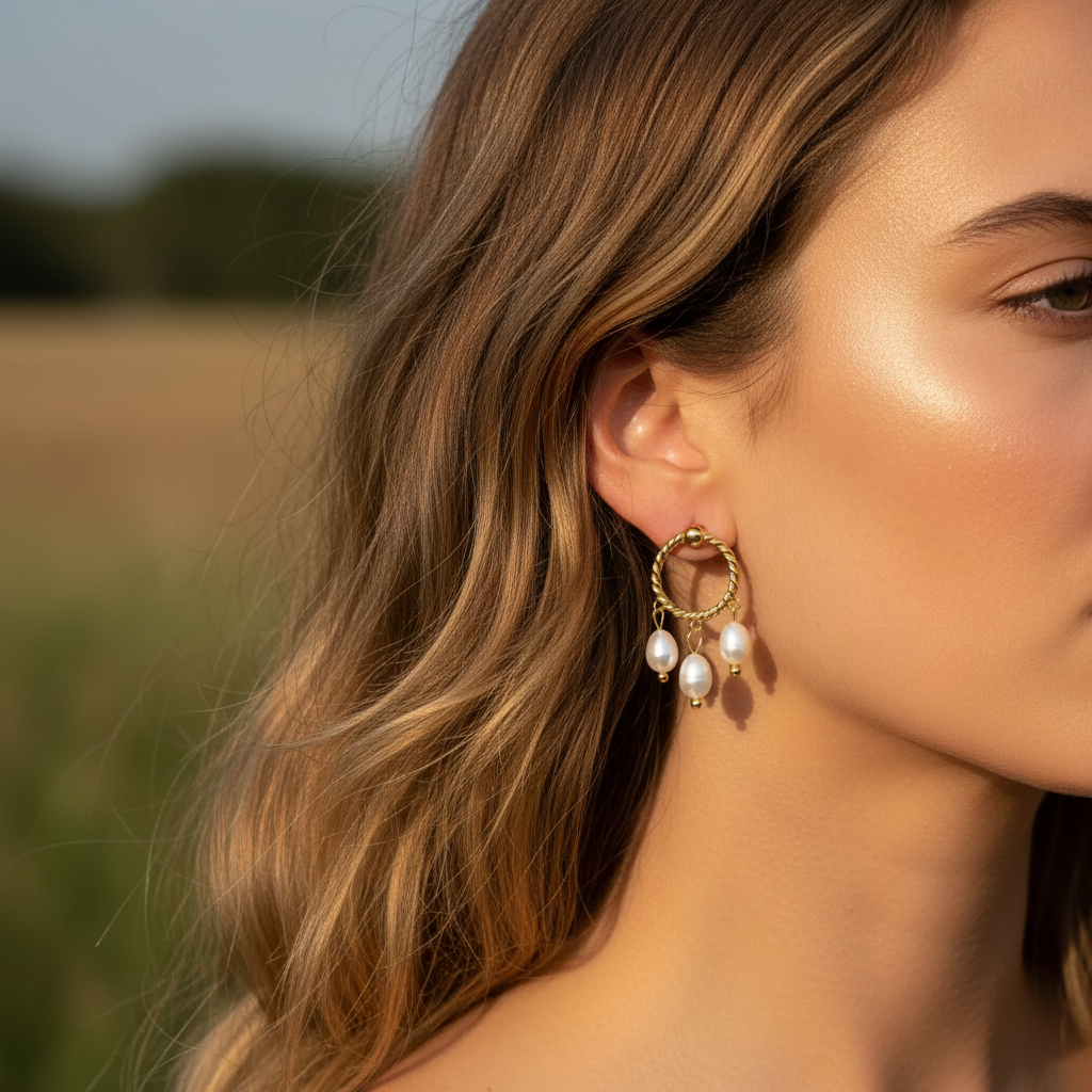 Oorbellen Twisted Pearl Hoops Goud Oorbellen