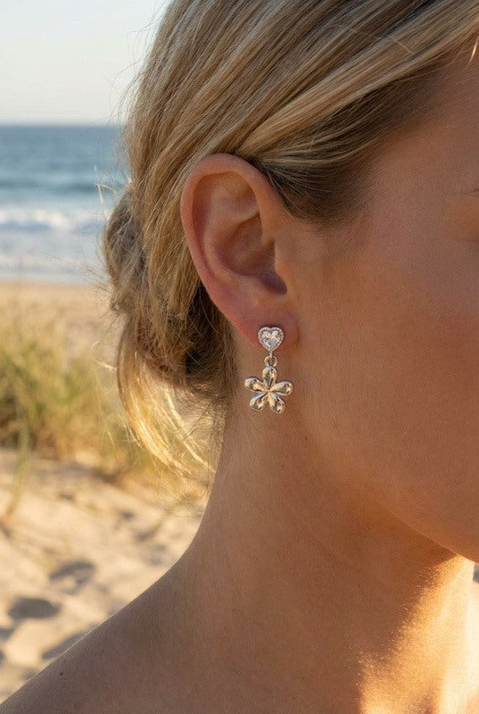 Oorbellen Heart Flower Strass- Zilver Oorbellen