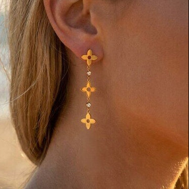 Oorbellen Clover Strass - Goud Oorbellen
