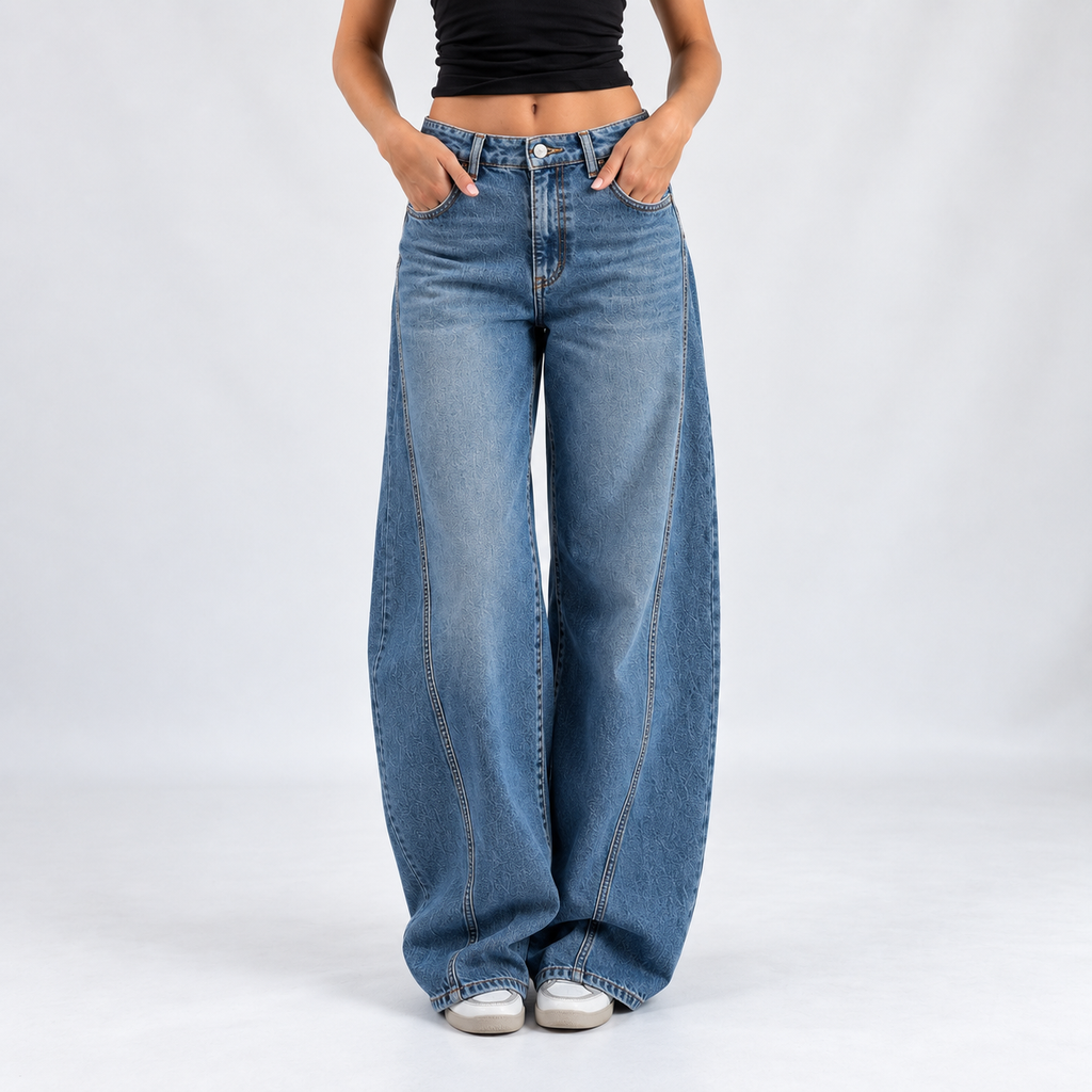 Barrel Mom Jeans Mid Blue – High Waist Stretch Jeans