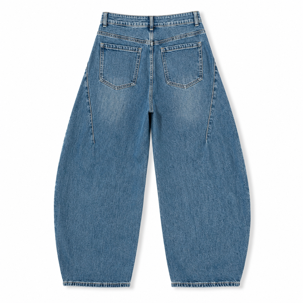 Barrel Mom Jeans Mid Blue – High Waist Stretch Jeans