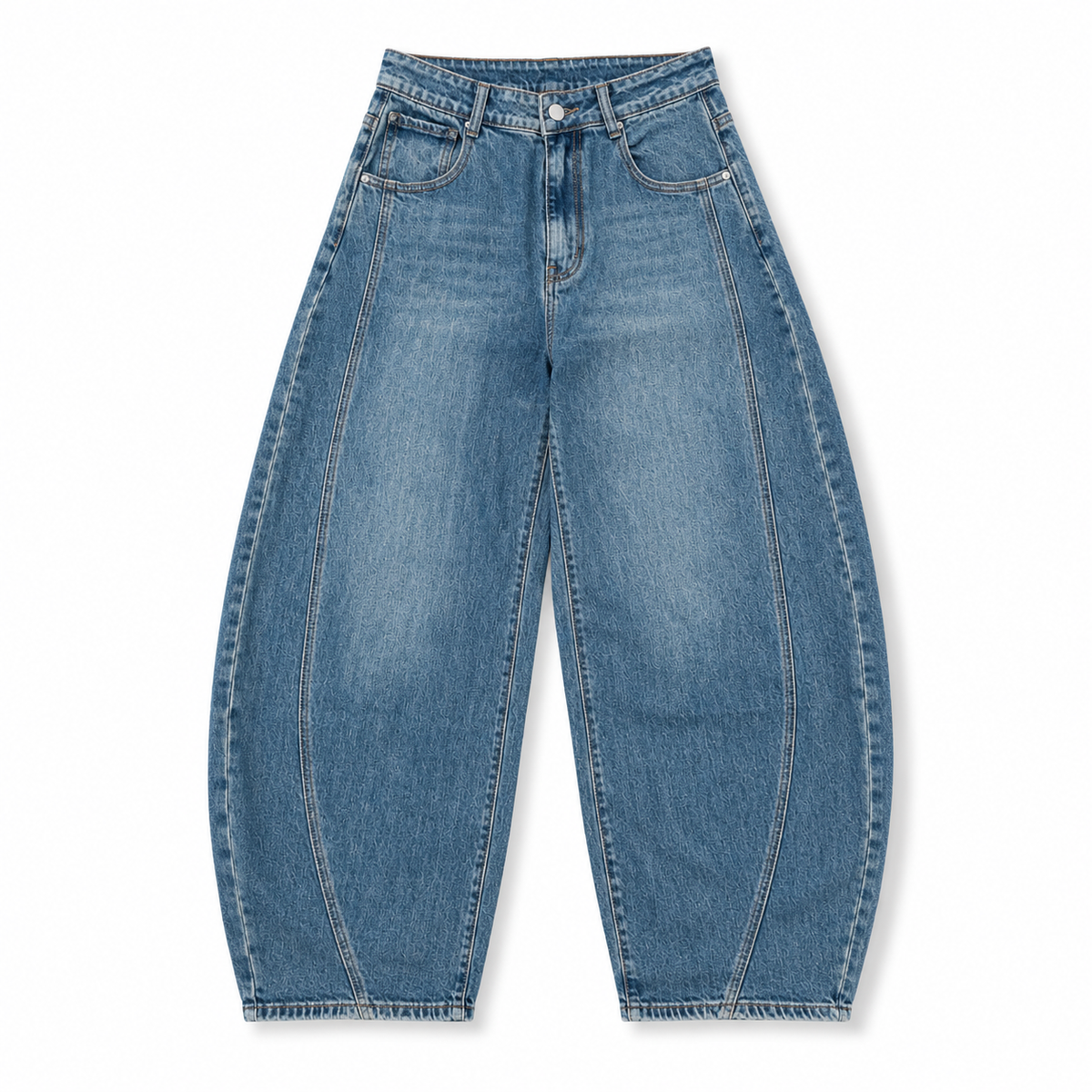 Barrel Mom Jeans Mid Blue – High Waist Stretch Jeans