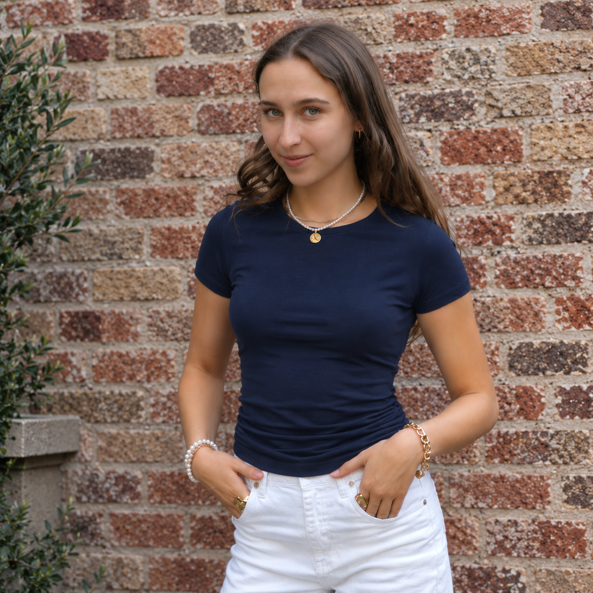 Basic Top Korte Mouw - Navy Tops