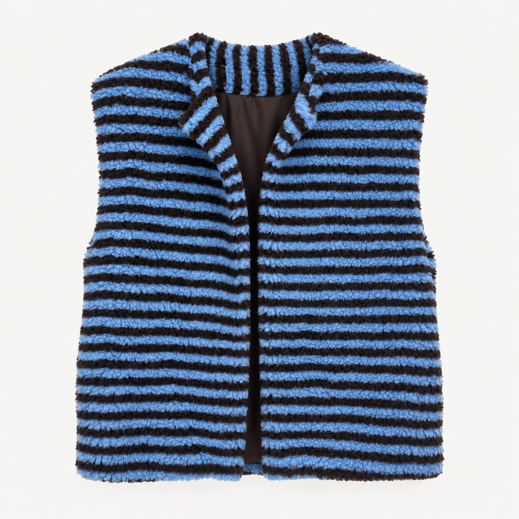 Blauw-Bruin Gestreept Teddyvestje Cardigans