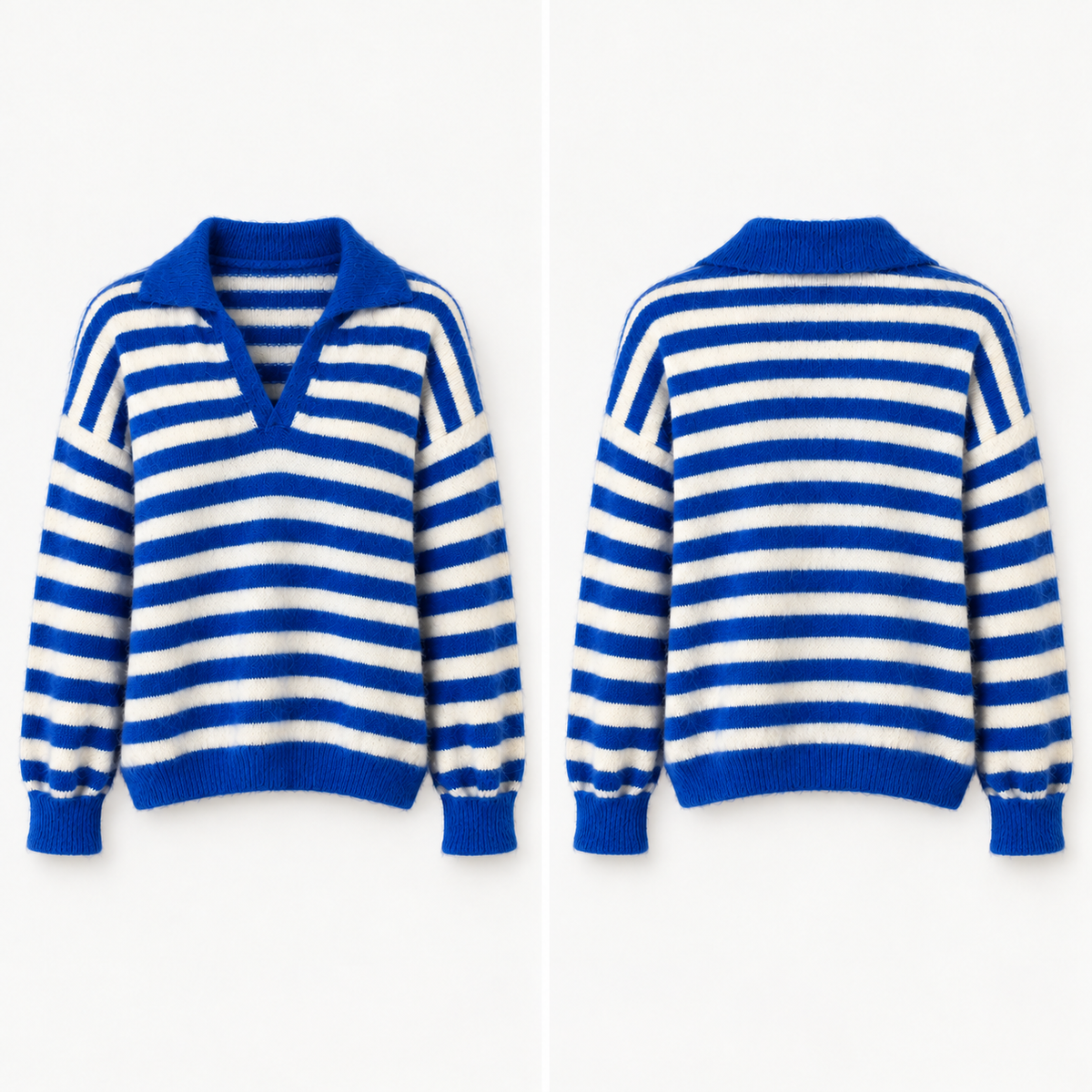 Blauw-Ecru Gestreepte Trui Met Kraag trui