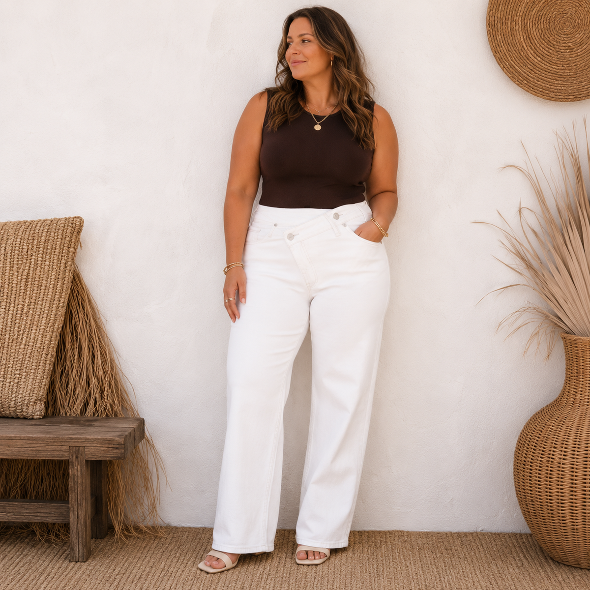 Curvy Crossover Jeans Wit High Waist Jeans