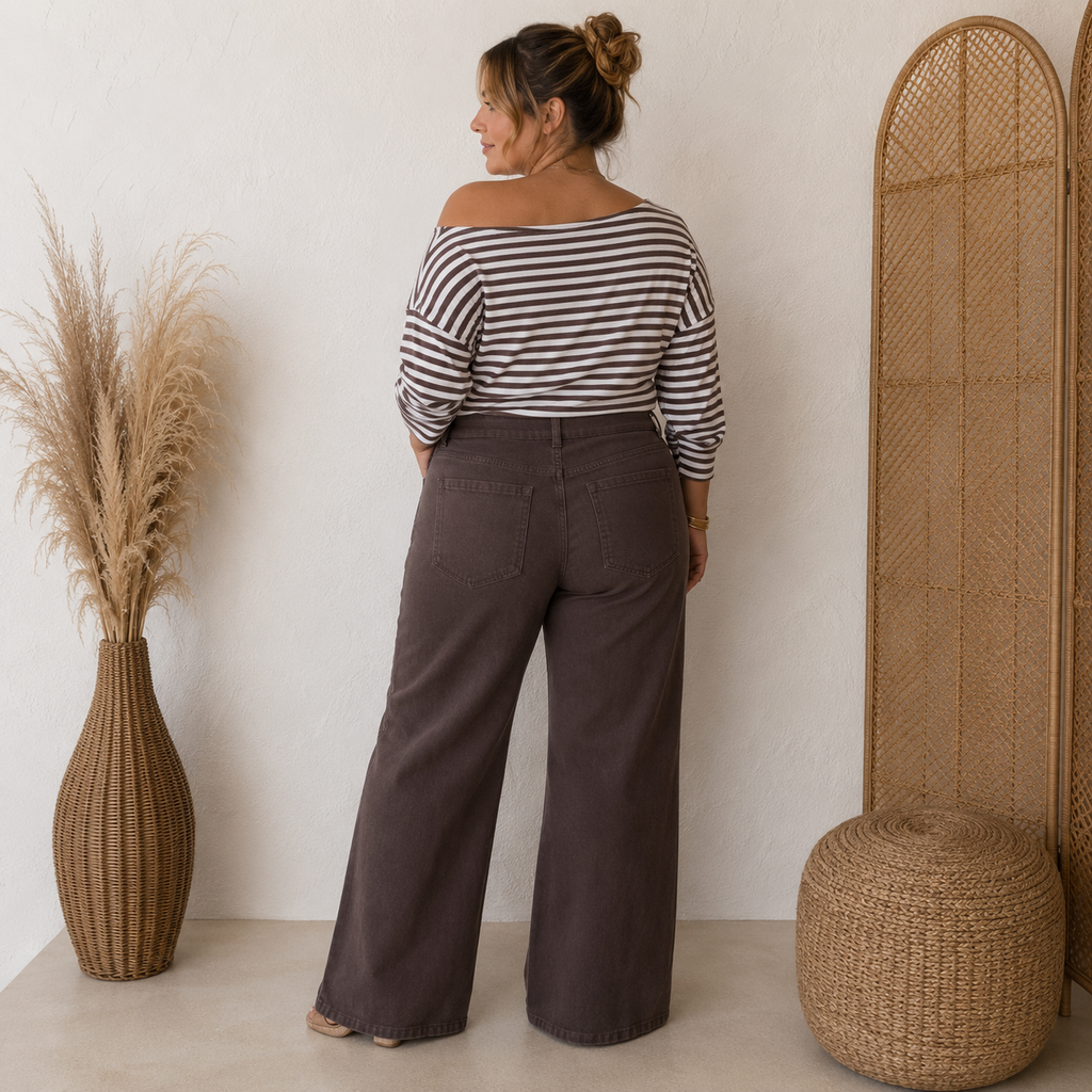 Curvy Wide Leg Jeans Chocolate Brown Curvy