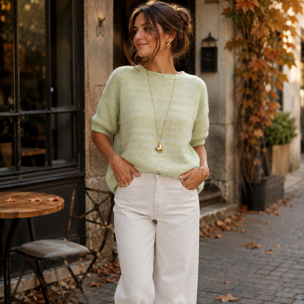 Fluffy Knit Trui Korte Mouw Groen trui