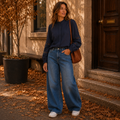 Navy Broderie Blouse met Ruffles – 100% Katoen Blouses