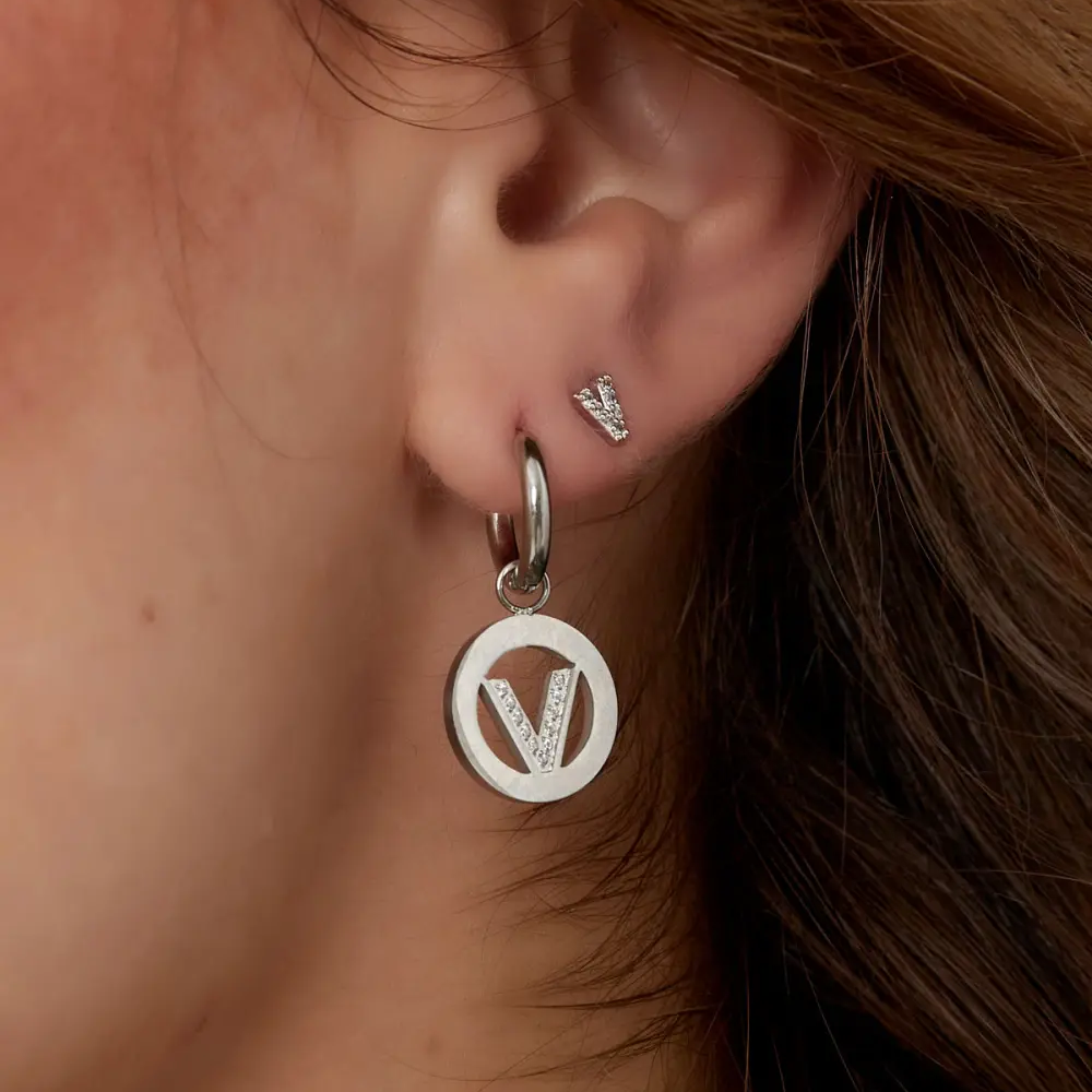 Oorbellen V-Circle Strass - Zilver oorbellen