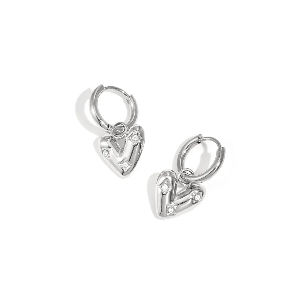 Oorbellen Little Heart Strass Zilver Oorbellen