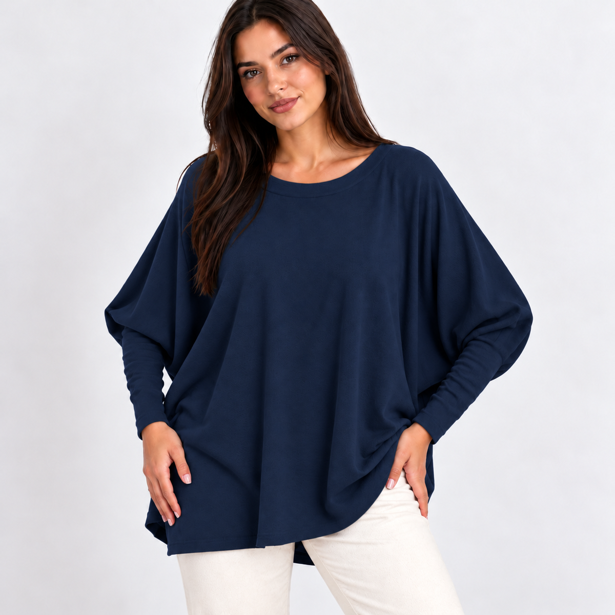 Oversized Plussize Top met Wijde Mouwen Navy Top