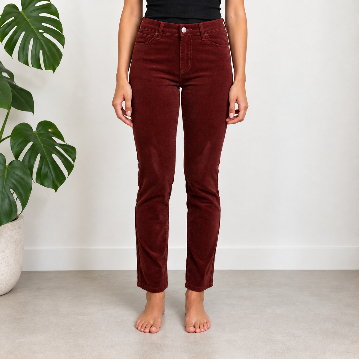 Broek Ribvelours Bordeaux Broeken