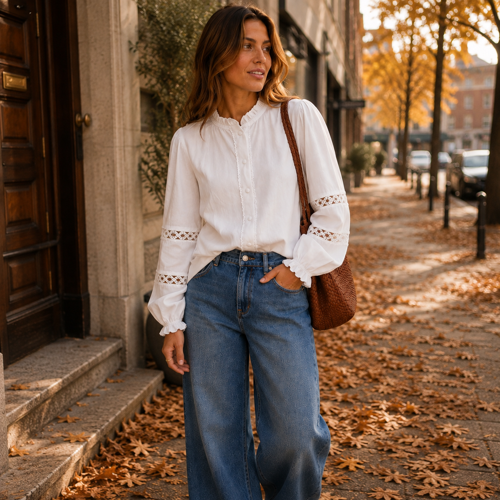 Witte Broderie Blouse met Ruffles – 100% Katoen tops