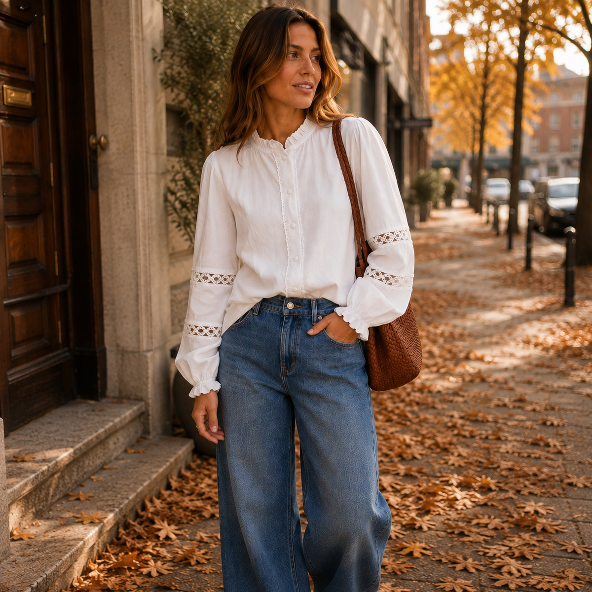 Witte Broderie Blouse met Ruffles – 100% Katoen tops