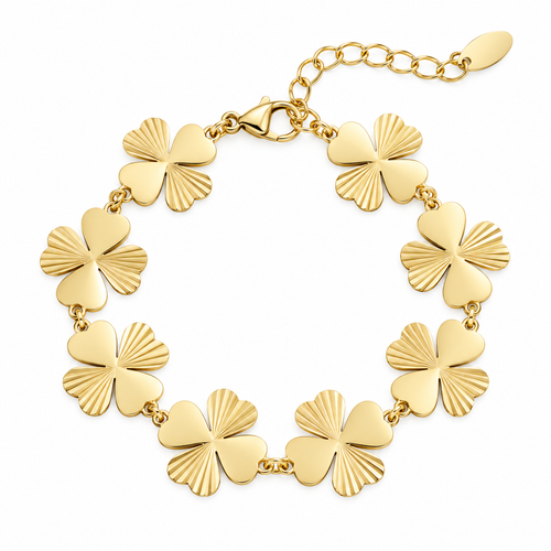 Goudkleurige Clovers Armband met klavertjes van stainless steel.