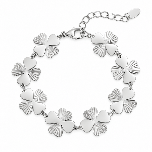 Zilverkleurige Clovers Armband met klavertjes van stainless steel.