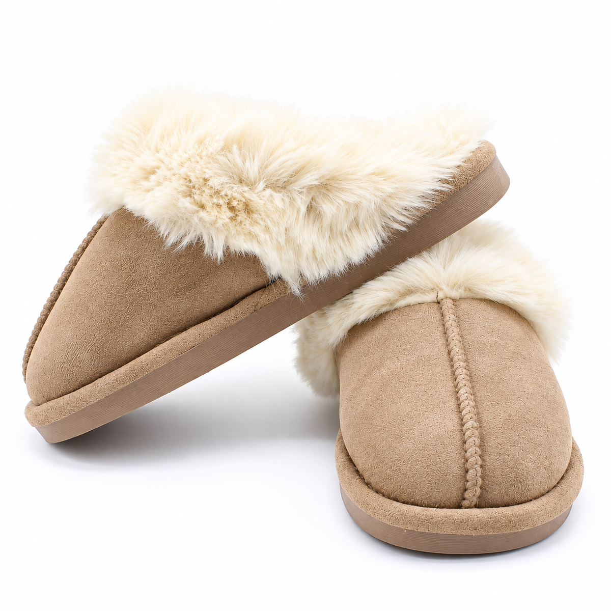Dames Pantoffels Met Teddy Taupe Pantoffels